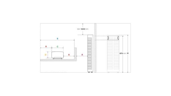 Technical drawing of an Electric Sauna Heater layout with dimensions