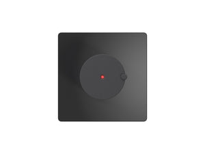 Black square electronic electric sauna heater control unit with circular component on a white background