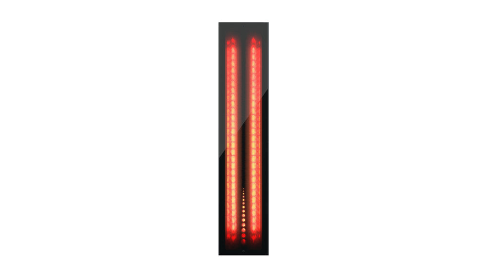 Narvi infrared sauna heater with red interior on a white background