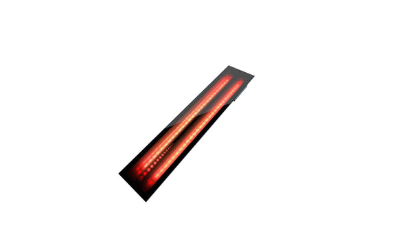 Narvi infrared sauna heater with red interior on a white background