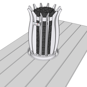 Black and white illustration of a cylindrical integration collar with a brand label on a wooden surface.