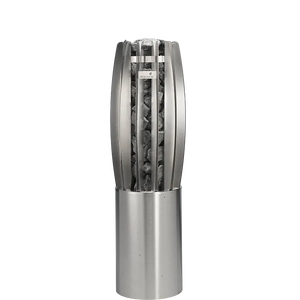 Stainless steel electric sauna heater on grey background