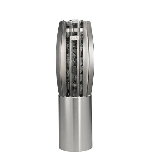 Stainless steel electric sauna heater on grey background