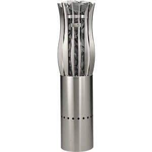 Stainless steel pepper grinder with stone top on a white background
