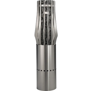 Metal chimney pipe with decorative top on a white background