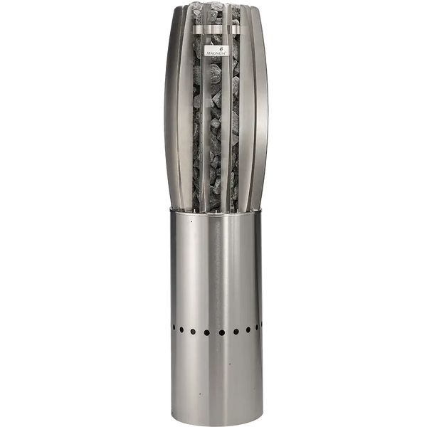 Stainless steel pepper grinder on a white background
