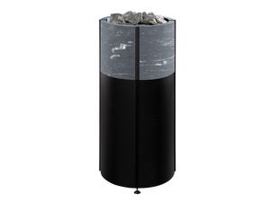 Integratable Round Standing Soapstone Cladded Electric Sauna Heater Tulikivi Naava Nobile Integrated