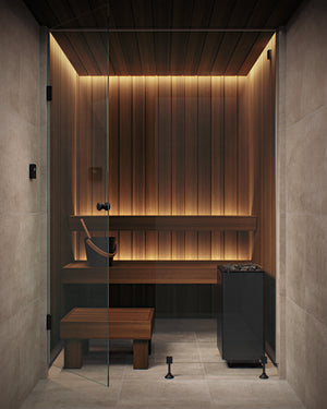 Narvi Ultra Small Black Electric Sauna Heater in a sauna