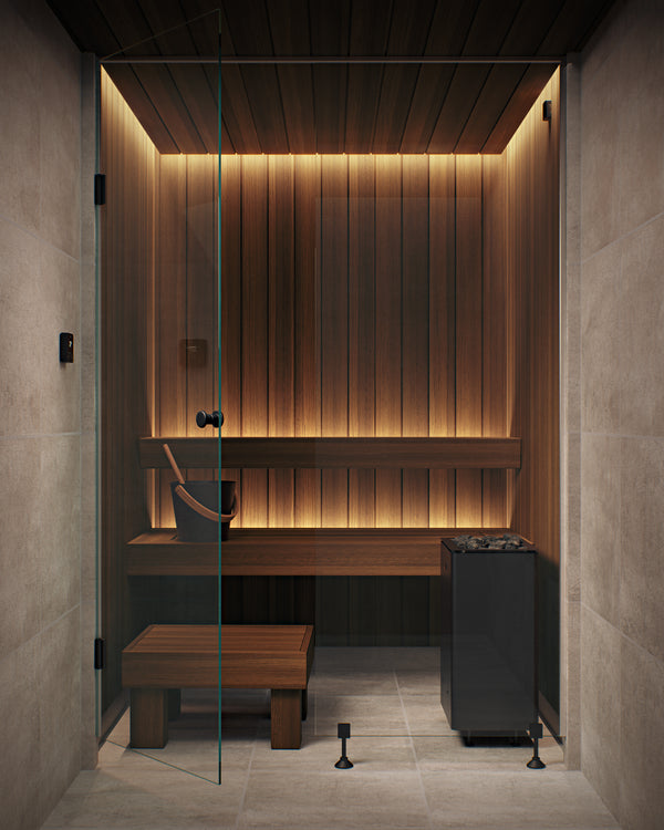 Narvi Ultra Small Black Electric Sauna Heater in a sauna