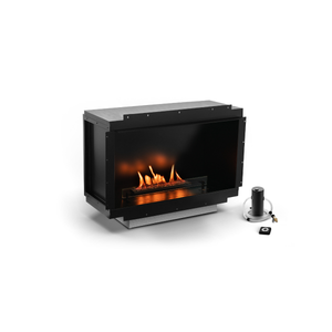 Modern planika electric fireplace with flames on a white background