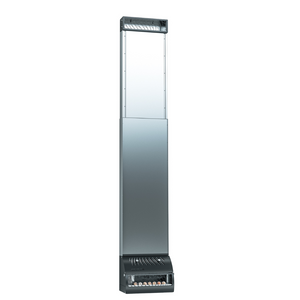 Tall, rectangular metal sauna base with a reflective surface on a white background