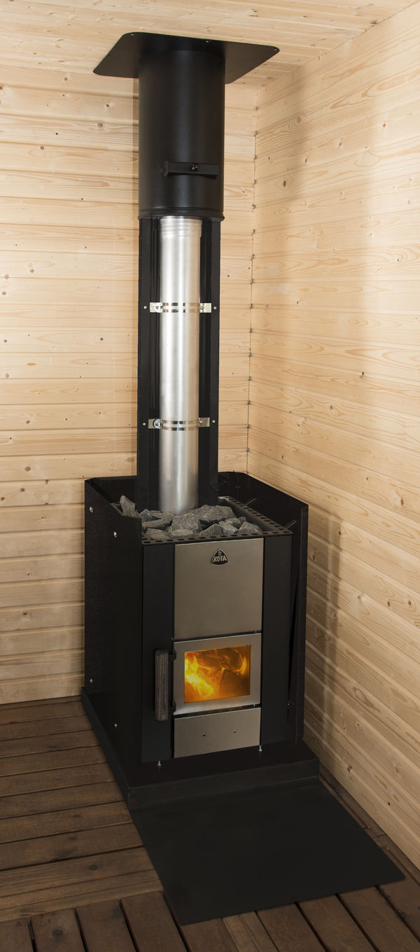 Narvi Kuru Wood Burning Sauna Heater in a sauna 