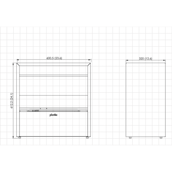 Technical drawing of dimensions on a grid background