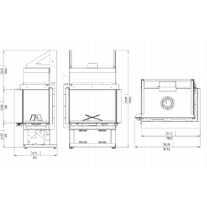 Technical drawing of a kitchen cabinet with dimensions