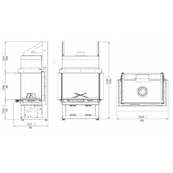 Technical drawing of a kitchen cabinet with dimensions