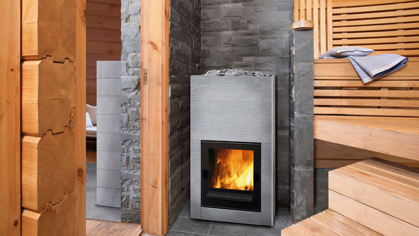 Modern sauna interior with wooden bench