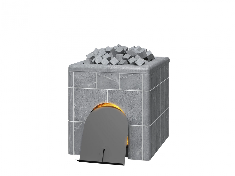 Gray brick-style Classic Smoke Sauna Oven with a small opening on a white background