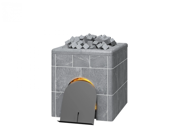 Gray brick-style Classic Smoke Sauna Oven with a small opening on a white background