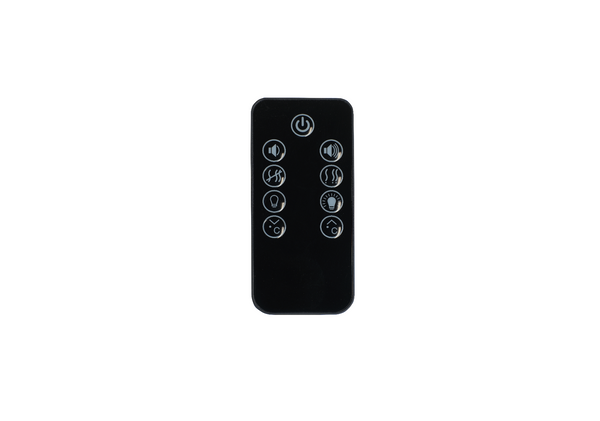 Black remote control with icons on a white background