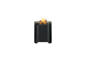 Black fire pit with flames on a white background