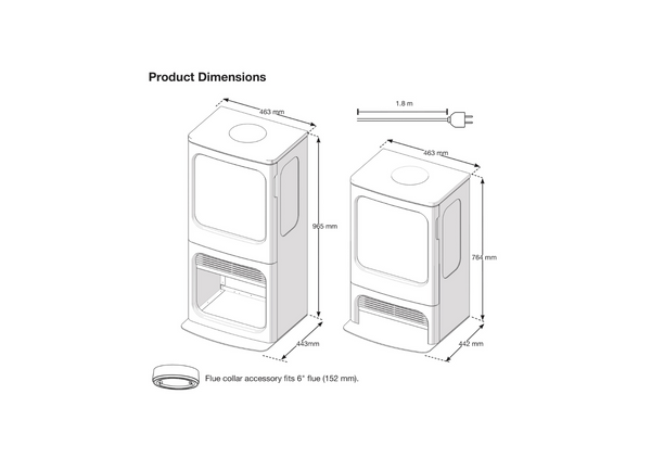 Technical drawing of a product with dimensions labeled