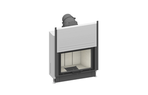 Modern fireplace insert with glass door on a white background