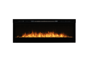 Electric fireplace insert with glowing flames on a black background