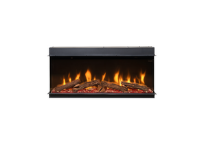 Electric fireplace with flames and logs on a white background