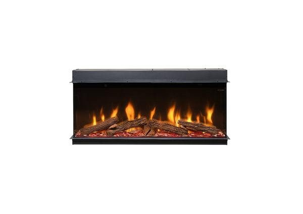 Electric fireplace with flames and logs on a white background