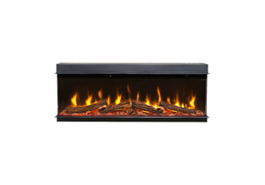 Electric fireplace insert with glowing logs on a white background