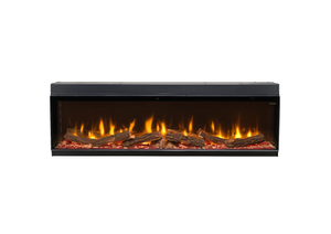 Electric fireplace with glowing logs on a white background