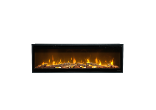 Electric fireplace with glowing logs on a white background