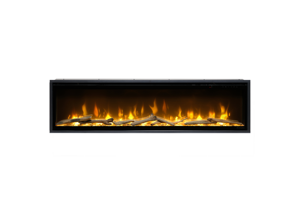 Electric fireplace with glowing logs on a white background