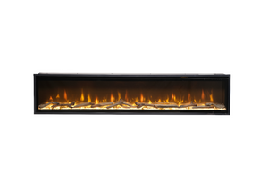 Electric fireplace insert with glowing embers on a white background