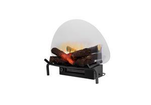 Angled view of the Revillusion Logset 20 showing detailed log arrangement, glowing ember effect, and curved flame screen.