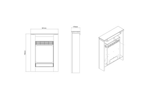 Technical drawing of a wall-mounted electrical appliance with dimensions indicated.
