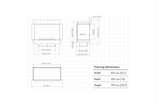 Technical drawing of a frame with dimensions on a white background
