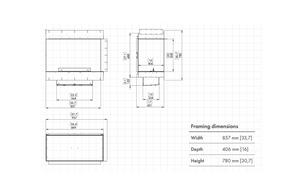 Technical drawing of a framed object with dimensions on a white background