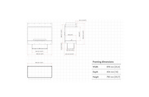 Technical drawing of a rectangular frame with dimensions on a white background