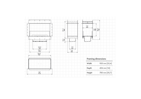 Technical drawing of a rectangular object with dimensions on a white background