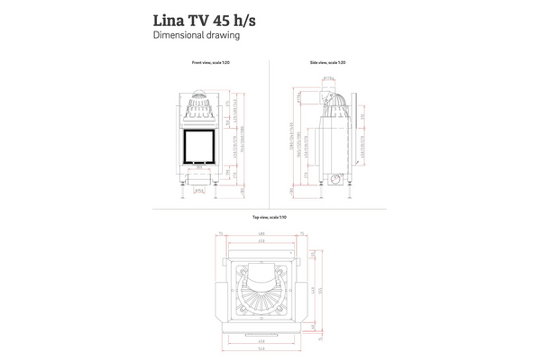 Dimensional drawing of Lina TV 4551 on white background