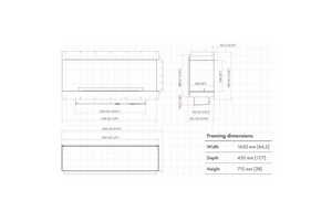 Technical drawing of planika fireplace with dimensions