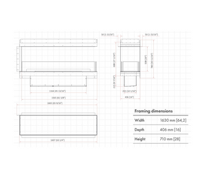 Technical drawing of a rectangular frame with dimensions