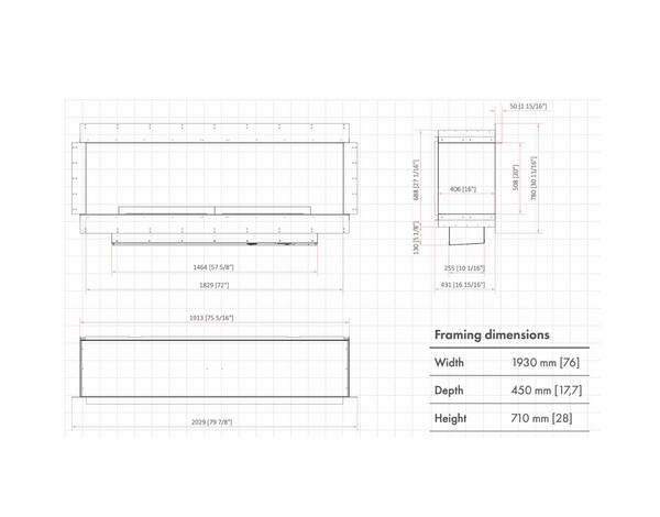 Technical drawing of a rectangular frame with dimensions