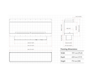 Technical drawing of a rectangular frame with dimensions