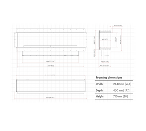 A dimensional drawing of fireplace with number descriptions on grid paper