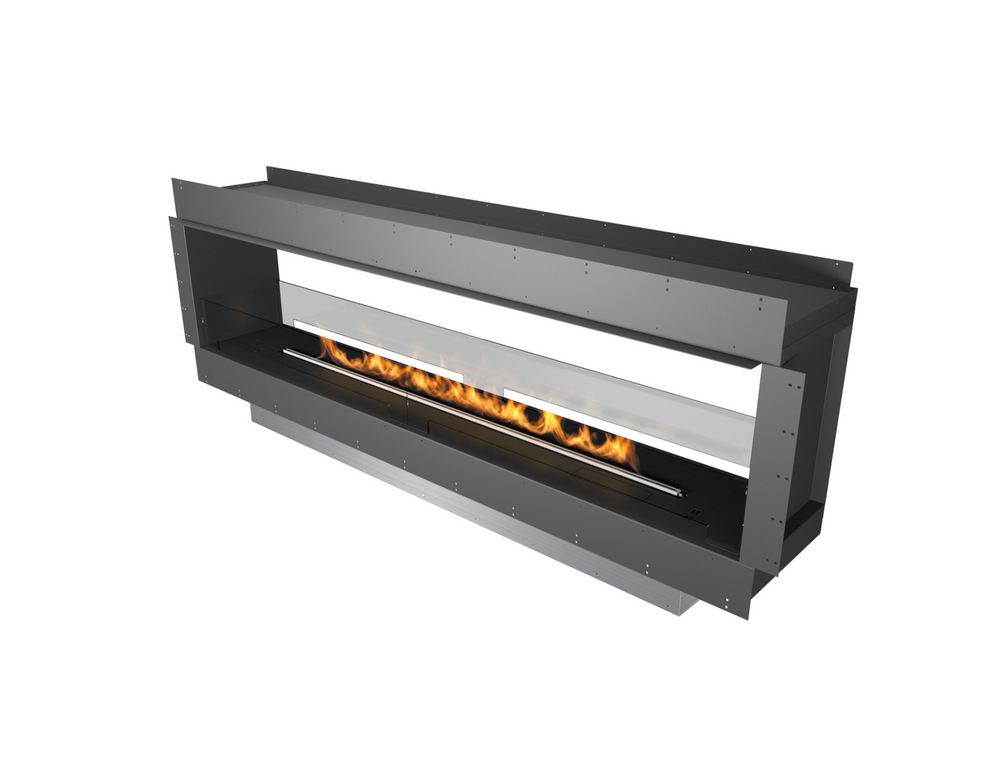 Modern fireplace with flames on a white background