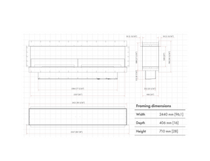 Technical drawing of a rectangular frame with dimensions