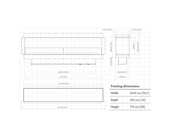 Technical drawing of a rectangular frame with dimensions