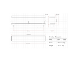 Technical drawing of a rectangular frame with dimensions